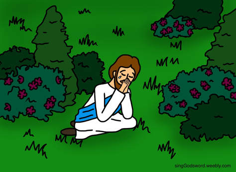 Jesus praying in the garden kids bible class material. free song, coloring sheet, print off, and teacher worksheet. singGodsword.weebly.com