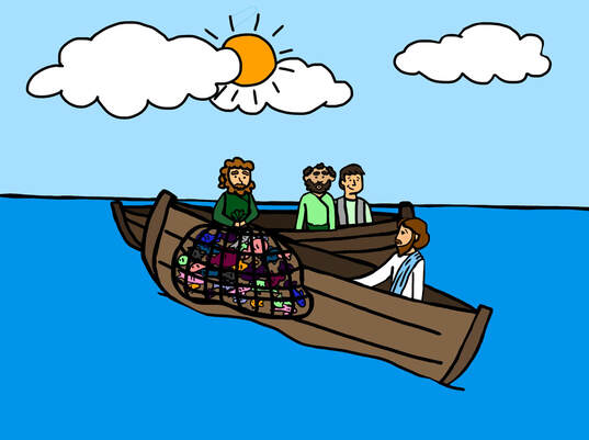 Jesus telling peter to cast his net out. Luke 5:1-11