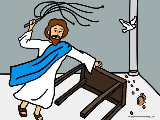 Jesus cleaning the temple free kids bible class material. New song, free coloring sheet, teacher worksheet, and craft idea. singGodsword.weebly.com
