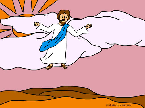 Jesus ascends into Heaven. Free children bible class material. New song, print offs, teacher worksheet, and coloring sheet. singGodsword.weebly.com