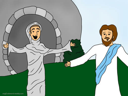 Free Jesus raises Lazarus Bible class material. It included a new song, coloring sheet, craft, and teachers worksheet. singGodsword.weebly.com 