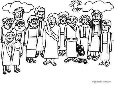Free coloring sheet of Jesus and his 12 apostles. For more free coloring sheets, or more kids bible class material check out singGodsword.weebly.com