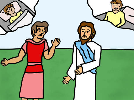 Jesus heals the officials son bible class material and new bible song. Lesson also has a free coloring sheet, and print outs for a craft.