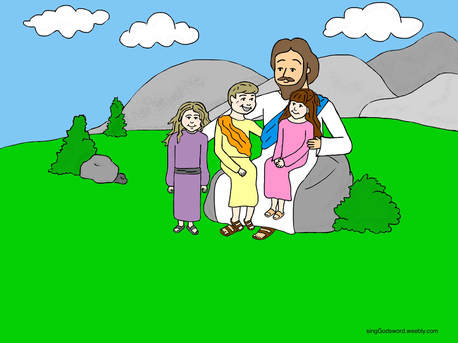 Jesus and the little children free bible class material. New song, coloring sheet, teacher worksheet, and craft. singGodsword.weebly.com